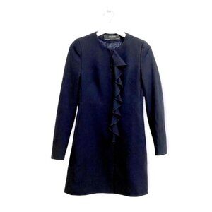 Zara Dark Navy Blue Front Frill Frock Coat Size XS, Mini length